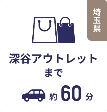 埼玉県 深谷アウトレットまで約60分